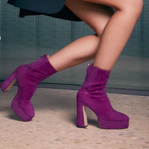 Lola Cruz Leste Suede Boots Fuchsia /Purple Platform Booties Women’s Size 37 - Picture 1 of 9